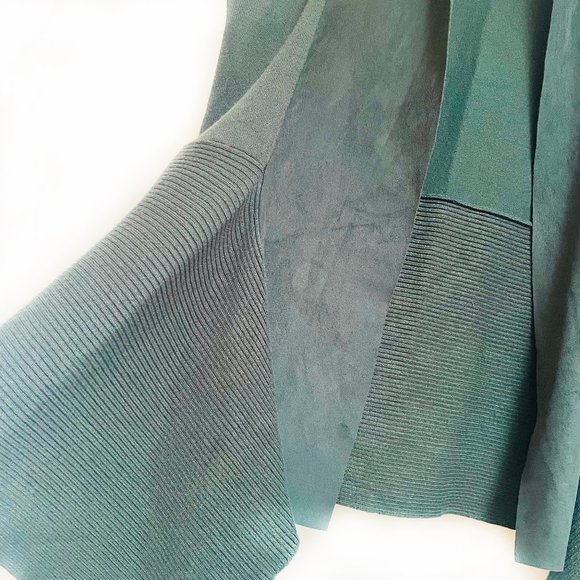 Emerald Faux Suede Knit Waterfall Cardigan - Picture 3 of 8